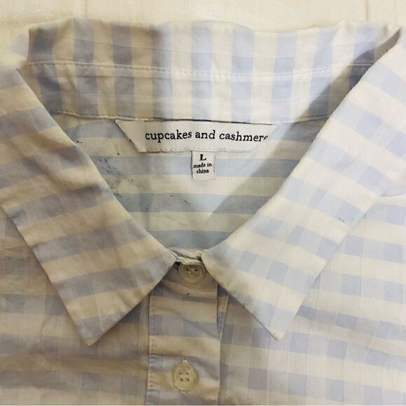 Cupcakes‎ And Cashmere Womens Blue And White Plaid Tie Front Sunnie Top Size L - Picture 4 of 5